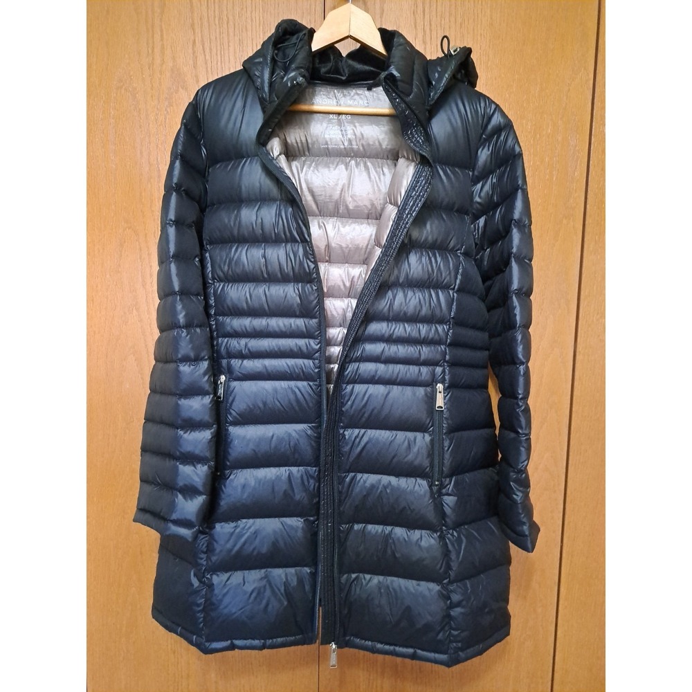 Andrew Marc Women's Black Lightweight Packable Down Long Pufferβ Jacket Hoode XL
